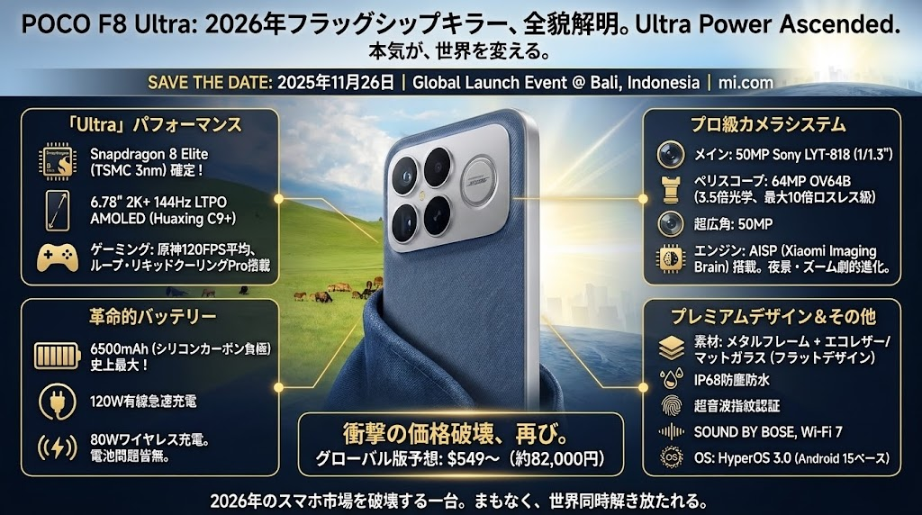 POCO F8 Ultra:2026年フラッグシップキラーの全貌が遂に明らかになった理由
