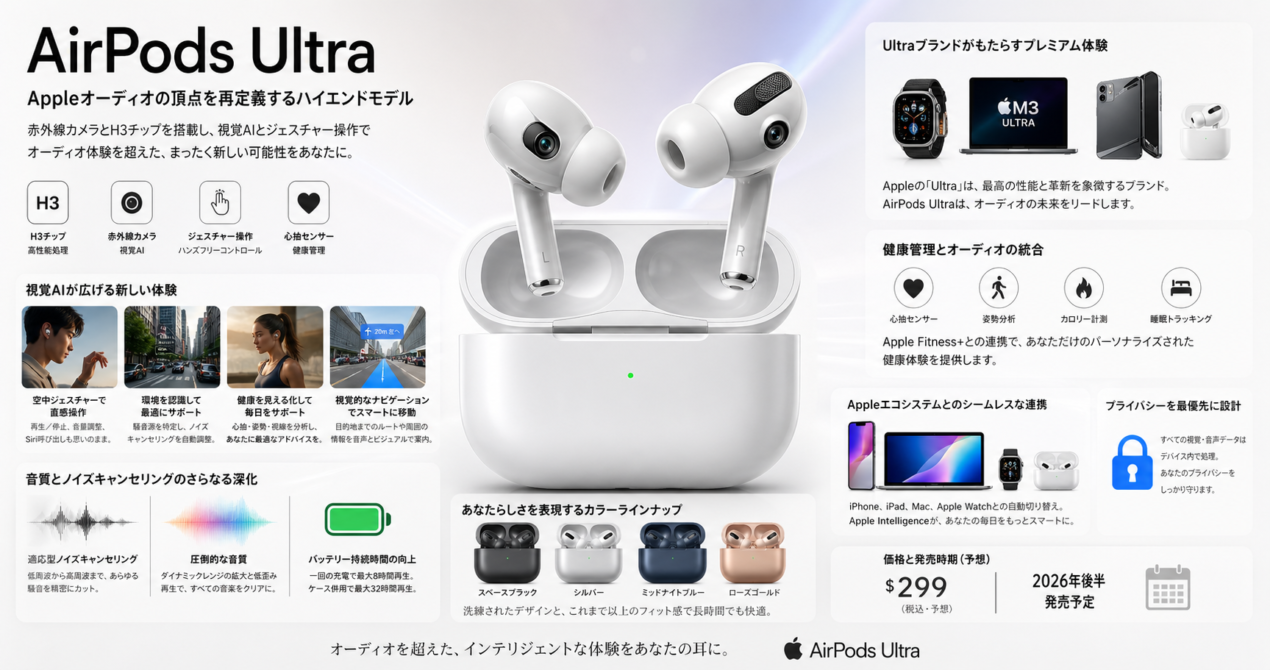 AirPods Ultra：Appleオーディオの頂点を再定義するハイエンドモデル